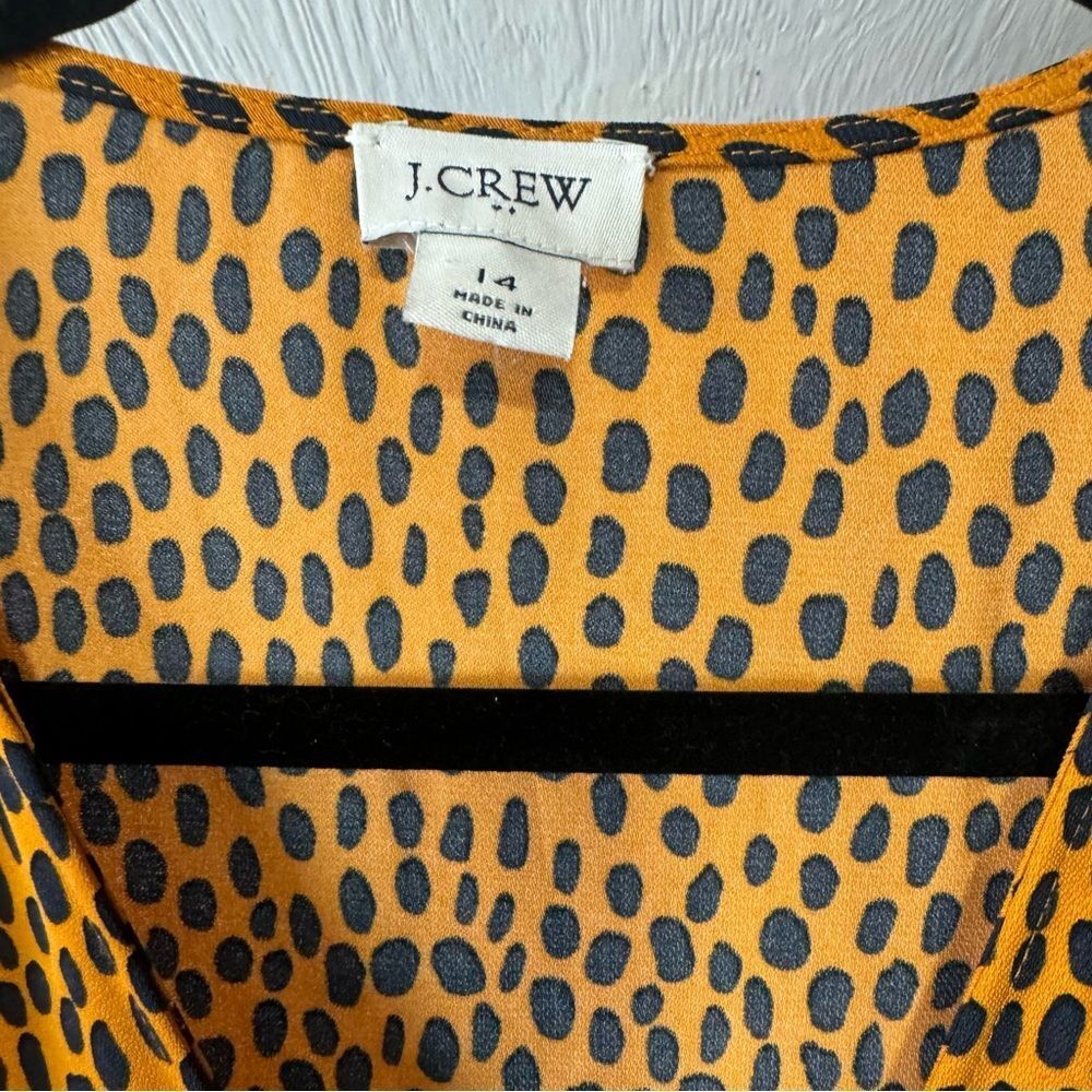 J.Crew Drapey Cheetah Print Twill Wrap Dress with Black Dot Print Mustard - Picture 6 of 9
